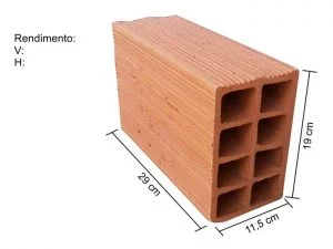 Bloco cerâmico 11,5 x 19 x 29 cm