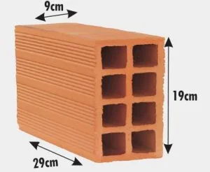 Bloco cerâmico 9 x 19 x 29 cm